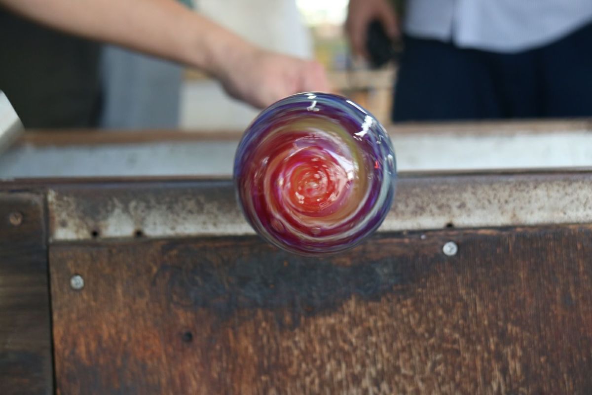 ガラス浮き玉 青ボタン 茶☆缶 サ 4a203582.jpg