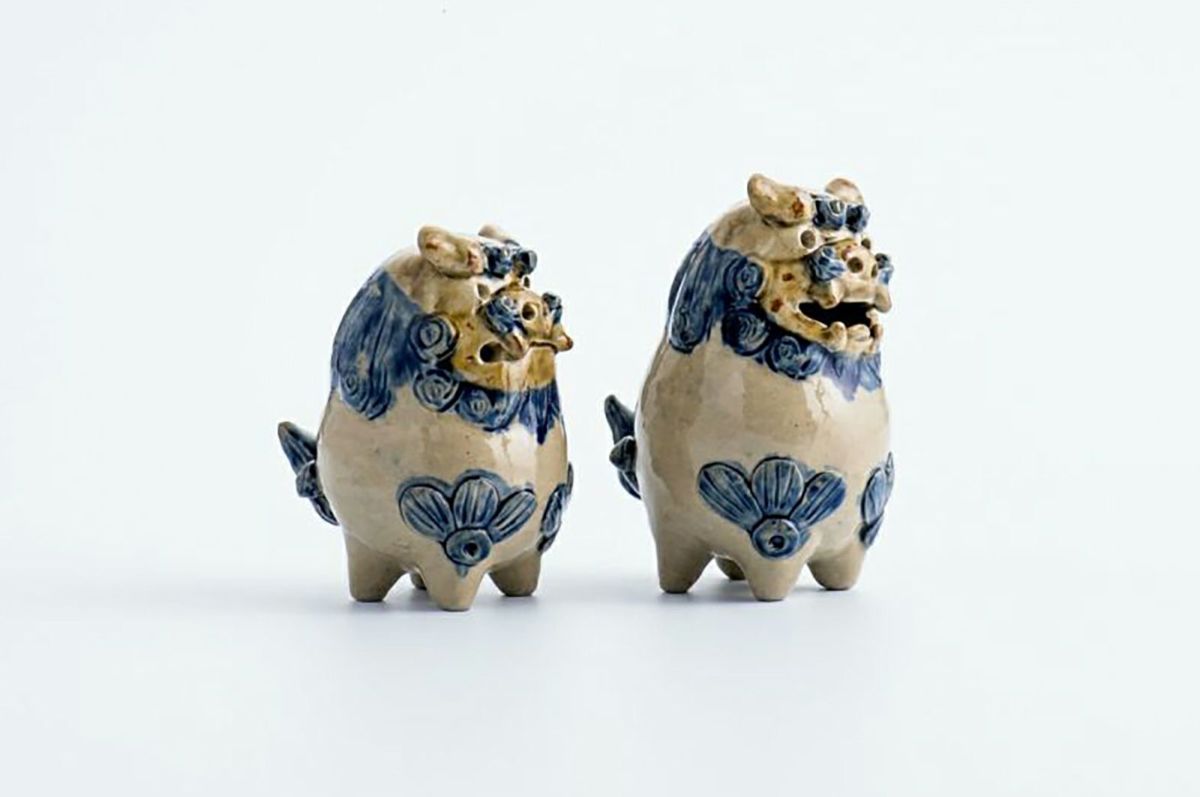 だるまシーサーペア ベージュ×青 / 置物 / 高江洲陶器所 | ゆいまーる