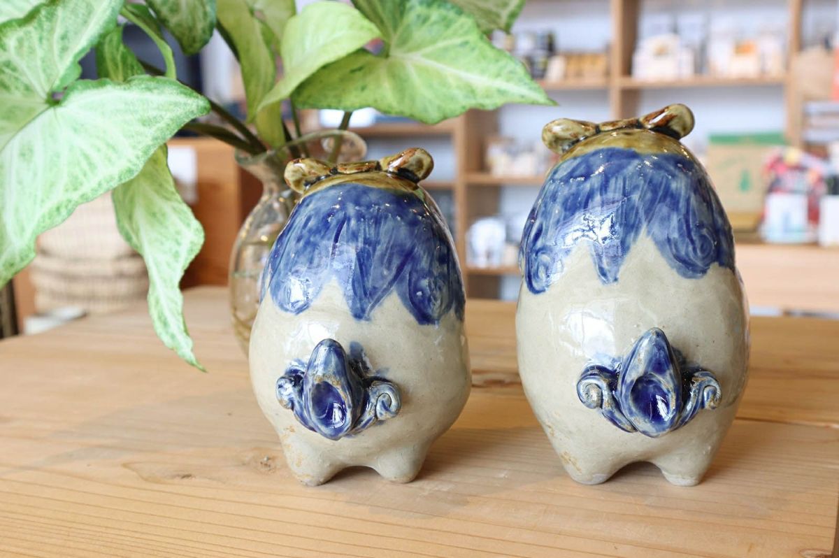 だるまシーサーペア ベージュ×青 / 置物 / 高江洲陶器所 | ゆいまーる