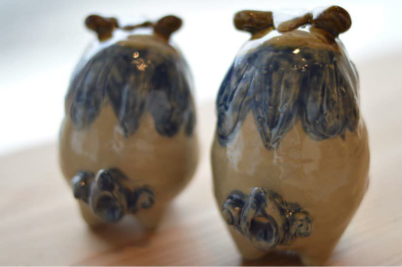 だるまシーサーペア ベージュ×青 / 置物 / 高江洲陶器所 | ゆいまーる