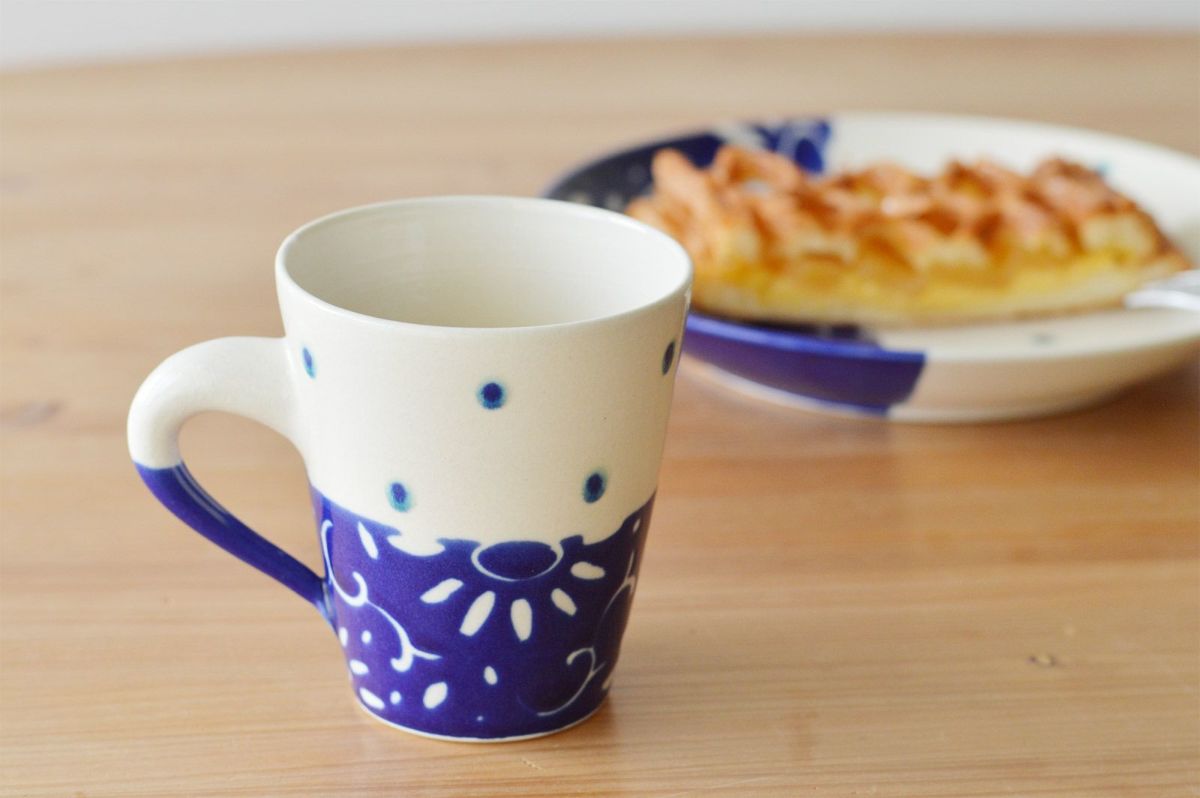 高級陶器マグカップ（使用済み） 源右衛門窯】丸マグカップ/水玉/（高さ9cm） | 【丹波のイロドリ