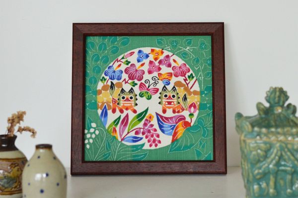 紅型額装　20cm×20cm　中西敏也