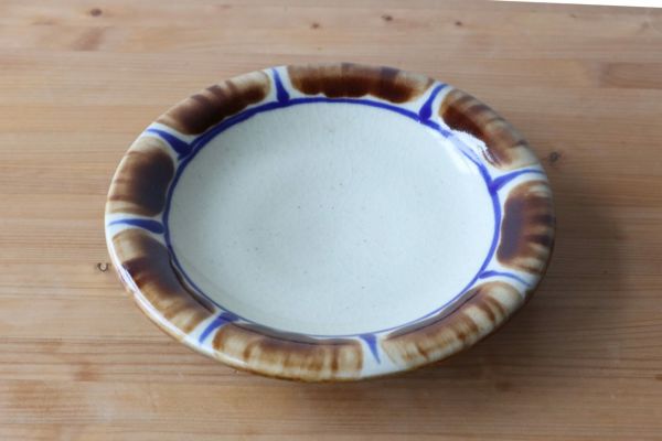 ７寸皿　線アメコバルト/ノモ陶器製作所