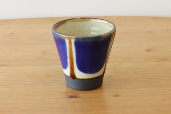 フリーカップ大　コバルトストライプ　ノモ陶器製作所