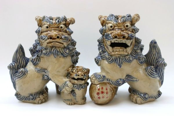 在庫限り】手捻立ちシーサー ペア H30 赤 / 置物 / 名波均