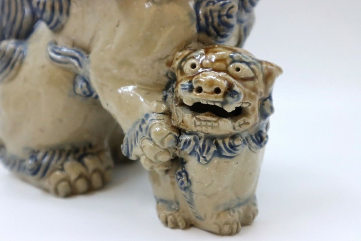 ①シーサー　湧田 弘 沖縄 厄除け　陶器製　置き物　 風水 開運 上焼 在銘 作家物 ①シーサー 湧田 弘 沖縄 厄除け 陶器製 置き物 風水 開運 上焼 在銘