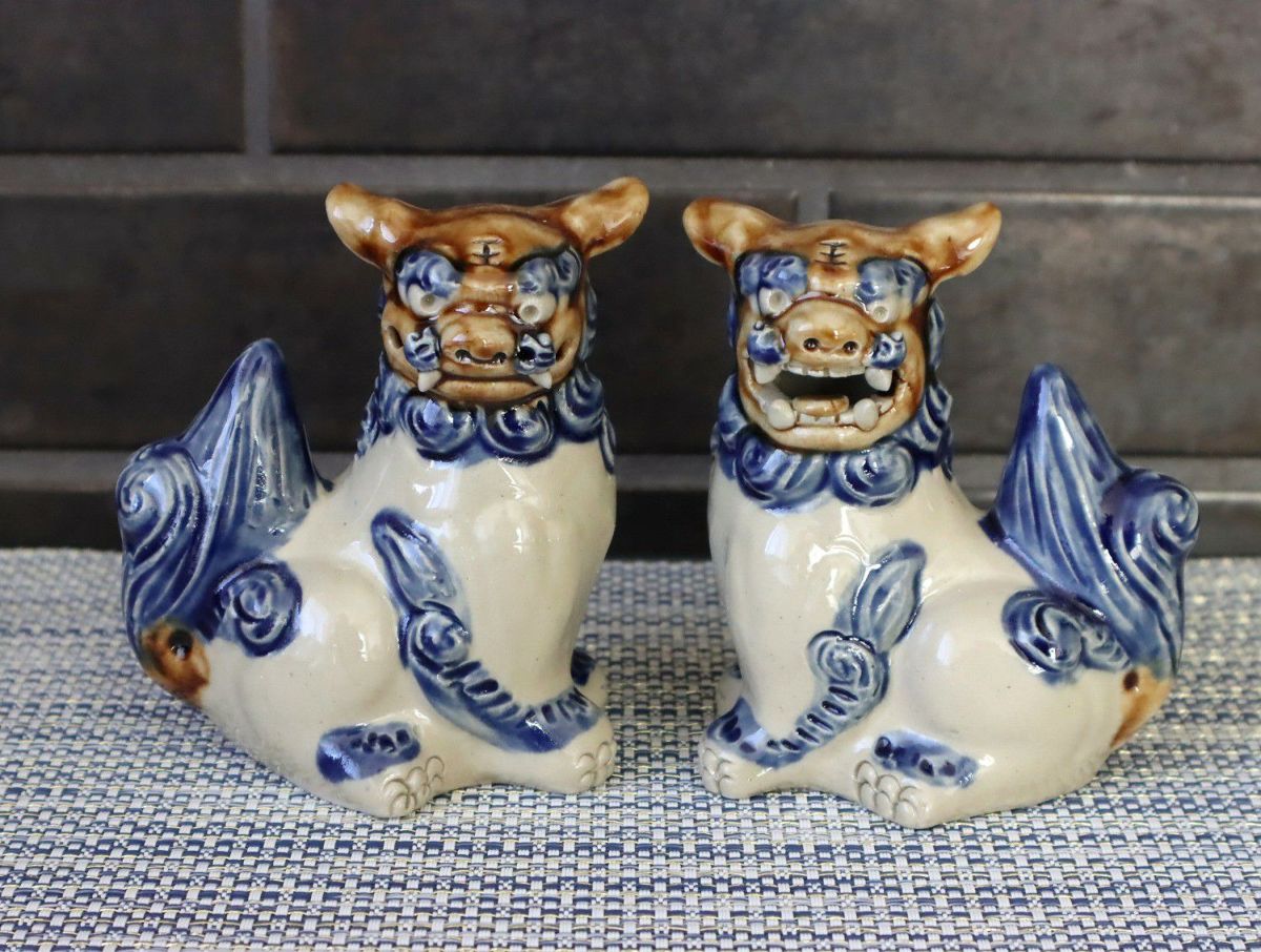 シーサーペア10cm 横向き 青 / 置物 / 育陶園 | ゆいまーる沖縄 ＜Online＞